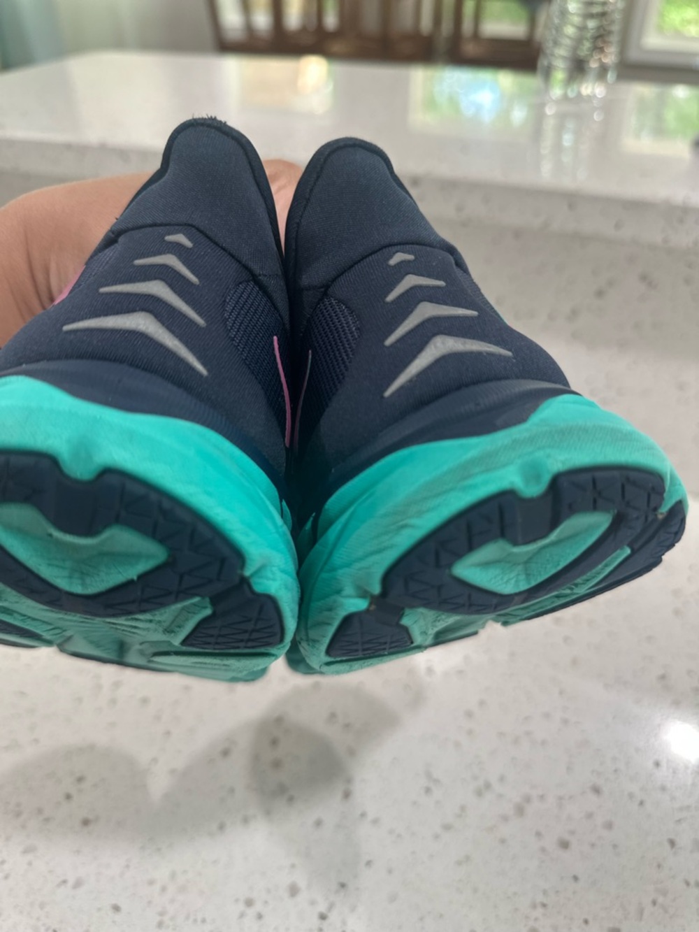 Hoka Women's Navy Blue Teal Running Shoes with Pink Logo - Picture 8 of 15